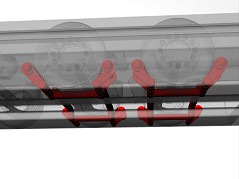Rasterung für die Radgreiferelemente, die an den Innenseiten der Langträgerstruktur des Taschenwagens angebracht werden